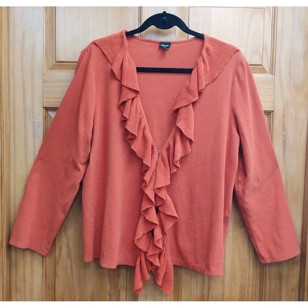 Rafaella Sweater Women's XL Orange Ruffled Front Closure Long Sleeves